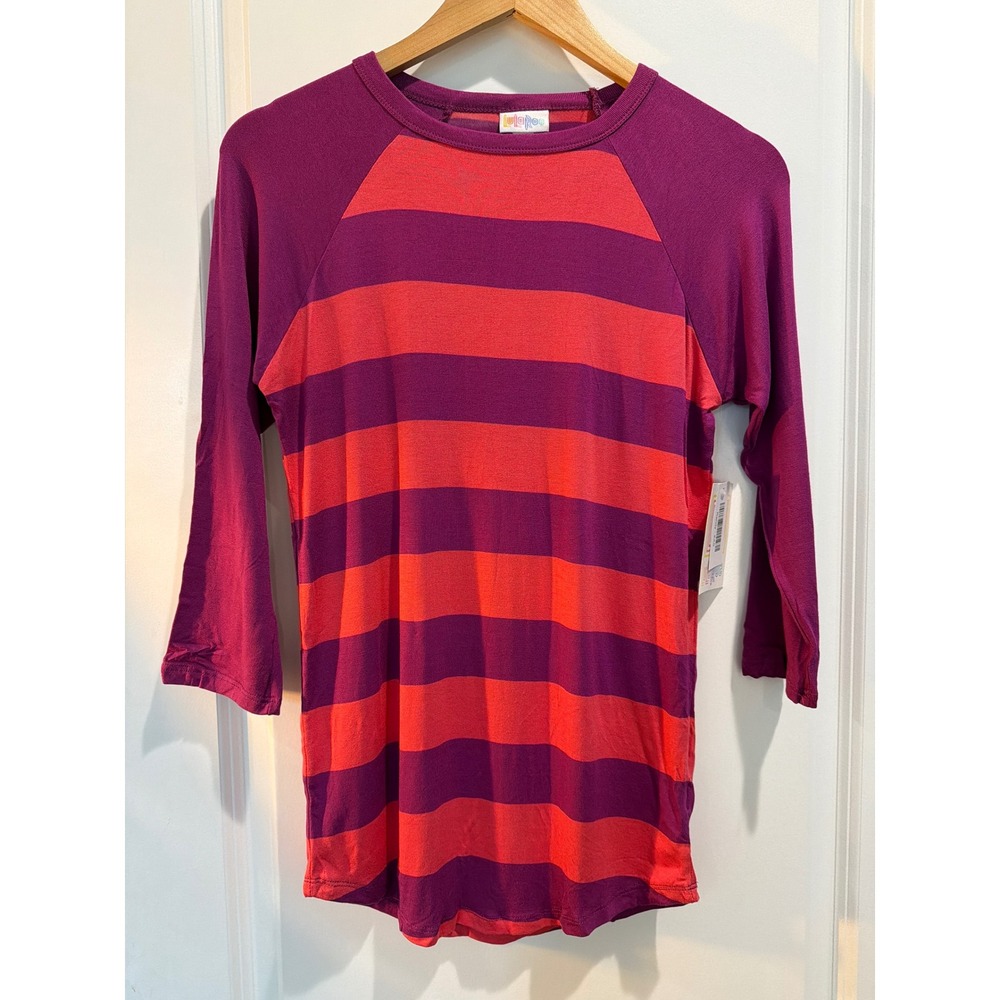 LuLaRoe Randy Baseball Tee XXS Purple Pink Striped 3/4 Raglan Sleeve Top NWT